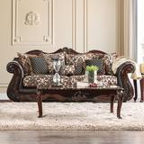 Lark Manor™ Encarnacion 94" Rolled Arm Sofa w/ Reversible Cushions Faux Leather/Chenille in Brown | 44 H x 94 W x 37 D in | Wayfair