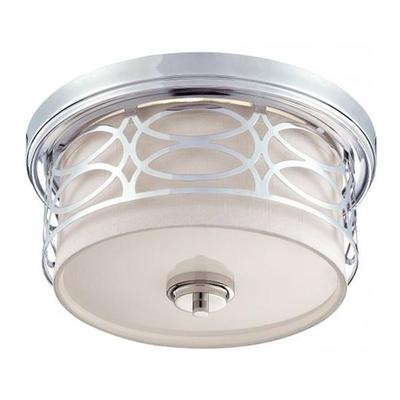 Nuvo Lighting 64627 - 2 Light Polished Nickel Slate Gray Fabric Shade Frosted Diffuser Ceiling Light Fixture (Harlow - 2 Light Flush Dome Fixture w/ Slate Gray Fabric Shade)