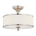 Nuvo Lighting 64737 - 3 Light 15" Round Brushed Nickel White Pleated Fabric Shade Ceiling Light Fixture (Candice - 3 Light Semi Flush Fixture w/ Pleated White Shade)