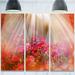 Design Art 'Sunrays Over Little Flowers' 3 Piece Photographic Print on Metal Set Canvas in Red | 28 H x 36 W x 1 D in | Wayfair MT14153-3P