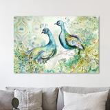 Bungalow Rose 'Bohemian Peacocks' Print on Wrapped Canvas Metal in Blue/Green | 40 H x 60 W x 1.5 D in | Wayfair BLMT5969 42172736