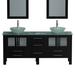 Brayden Studio® Meserve Solid Wood & Frosted Glass Vessel 71" Double Bathroom Vanity Set w/ Mirror Wood/Glass in Brown | Wayfair BYST2681 40427969