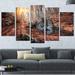 Design Art 'Rocky Red Autumn Forest' 5 Piece Wall Art on Wrapped Canvas Set Canvas in Green/Red | 32 H x 60 W x 1 D in | Wayfair PT9352-373