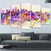 Design Art 'Purple New York Skyline' 5 Piece Wall Art on Wrapped Canvas Set Canvas in Indigo/Pink | 32 H x 60 W x 1 D in | Wayfair PT6540-373