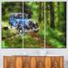 Design Art Dark Blue Vintage Car Oil Painting - 3 Piece Painting Print on Wrapped Canvas Set Canvas in Blue/Green | 28 H x 36 W x 1 D in | Wayfair