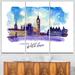 Design Art London Purple Illustration - 3 Piece Painting Print on Wrapped Canvas set Canvas in Indigo | 28 H x 36 W x 1 D in | Wayfair PT7756-3P