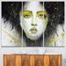 Design Art Girl w/ Yellow Eye line Large - 3 Piece Graphic Art on Wrapped Canvas Set Canvas in Green/Yellow | 28 H x 36 W x 1 D in | Wayfair