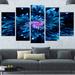 Design Art ' Fractal Flower w/ Shiny Particles' 5 Piece Graphic Art on Wrapped Canvas Set Canvas in Blue | 32 H x 60 W x 1 D in | Wayfair