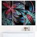 Design Art Turquoise & Fractal Flower Pattern - 3 Piece Graphic Art on Wrapped Canvas Set Canvas in Red | 28 H x 36 W x 1 D in | Wayfair PT11977-3P