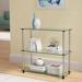 Ebern Designs Beckett Etagere 26.50" Glass Bookcase w/ Metal Poles Glass in Gray | 26.5 H x 28 W x 11.87 D in | Wayfair EBND6599 40998945