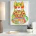 Ebern Designs 'Green Folk Cat' Graphic Art Print on Wrapped Canvas in Green/White/Yellow | 24 H x 18 W x 2 D in | Wayfair EBND8013 41267030