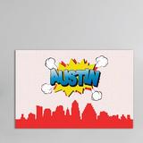 East Urban Home Comic Book Skyline Series: Austin Graphic Art on Wrapped Canvas in Black/Pink/Red | 12 H x 18 W x 1.5 D in | Wayfair