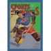 Buyenlarge 'Three Star Goalie Lunges for Puck' Vintage Advertisement in Blue/Green | 36 H x 24 W x 1.5 D in | Wayfair 0-587-04035-1C2436