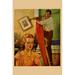 Buyenlarge 'Wife Sews While a Man Hangs a Picture' by Home Arts Painting Print in Brown/Green/Orange | 36 H x 24 W x 1.5 D in | Wayfair