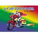 Buyenlarge Japanese Superhero on Motorcycle Vintage Advertisement in Green/Red/Yellow | 44 H x 66 W x 1.5 D in | Wayfair 0-587-00636-6C4466