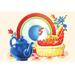 Buyenlarge 'Chicken Casserole Dish & Teapot' Graphic Art Paper in Blue/Red/Yellow | 28 H x 42 W x 1.5 D in | Wayfair 0-587-27640-1C2842