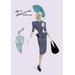 Buyenlarge Classy Suit Dress w/ Hat & Bag Painting Print in Blue/Indigo | 42 H x 28 W x 1.5 D in | Wayfair 0-587-08590-8C2842