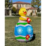 BZB Goods Lighted Easter Inflatable Chick w/ Flower Indoor/Outdoor Decoration Polyester in Blue/Yellow | 49 H x 28 W x 26 D in | Wayfair