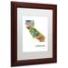 Trademark Fine Art 'California State Map-1' Matted Framed Graphic Art Canvas, Wood | 14 H x 11 W x 0.5 D in | Wayfair MW0275-W1114MF