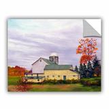 Gracie Oaks ArtApeelz Yellow Barn by Marina Petro Painting Print Removable Wall Decal Canvas in Green/Pink/Red | 18 H x 24 W x 0.1 D in | Wayfair