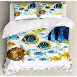 Ambesonne Ocean Animal Vivid Underwater Life w/ Freshwater Tropical Fish Creatures Sea Artwork Duvet Cover Set Microfiber in Blue | Queen | Wayfair