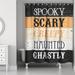 The Holiday Aisle® Halloween Words Single Shower Curtain Polyester in Brown/Gray | 71 H x 74 W in | Wayfair THDA5421 42770888