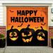 The Holiday Aisle® Happy Halloween Jack-O-Lanterns Garage Door Mural Polyester in Black/Orange | 84 H x 96 W x 1 D in | Wayfair