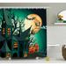 The Holiday Aisle® Teal Halloween Haunted Castle Single Shower Curtain Polyester | 70 H x 69 W in | Wayfair THLA2039 39394040