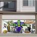 The Holiday Aisle® Frankenstein In Room Garage Door Mural Polyester in Green/Indigo/Orange | 84 H x 192 W x 1 D in | Wayfair