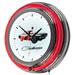 Trademark Global Dodge Challenger Neon 14.5" Wall Clock Glass in Gray/Red | 14.5 H x 14.5 W x 3 D in | Wayfair DGE1400-STRIPE2