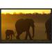 East Urban Home 'African Elephant Mother & Calf Silhouetted at Sunset' Framed Photographic Print on Canvas in Black/Yellow | Wayfair