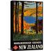 Global Gallery 'New Zealand' by L. E. Mitchell Vintage Advertisement on Wrapped Canvas in Blue/Brown/Green | 22 H x 13.8 W x 1.5 D in | Wayfair