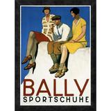 Global Gallery 'Bally Sportschuhe' by Emil Cardinaux Framed Vintage Advertisement Canvas in Blue/Red/Yellow | 24 H x 17.53 W x 1.5 D in | Wayfair