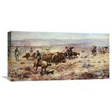 Global Gallery 'The Round Up' by Charles M. Russell Painting Print on Wrapped Canvas in White | 18 H x 36 W x 1.5 D in | Wayfair