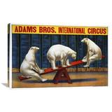 Global Gallery Adams Bros. Circus Vintage Advertisement on Wrapped Canvas in Blue/Red/Yellow | 19.71 H x 30 W x 1.5 D in | Wayfair