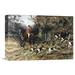 Global Gallery 'Calling Hounds Out of Cover' by Hey Hardy Painting Print on Wrapped Canvas in Brown/Green/Red | 20.97 H x 30 W x 1.5 D in | Wayfair