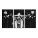 Stupell Industries 'Black & White Classic Motorcycle Triptych' Textual Art Wall Plaque Set in Black/Brown/White | 11 H x 17 W x 0.5 D in | Wayfair