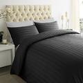 ED Luxury 250 Thread Count 100% Cotton Sateen Stripe Duvet Bed Cover with Housewife Pillowcases | 250 TC Hotel Striped Bedding (Double/Black)