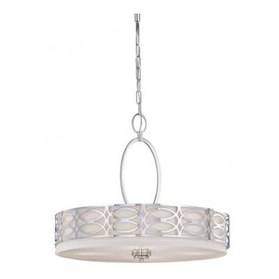 Nuvo Lighting 64626 - 4 Light Polished Nickel Slate Gray Fabric Shade Frosted Diffuser Pendant Light Fixture (Harlow - 4 Light Pendant w/ Slate Gray Fabric Shade)