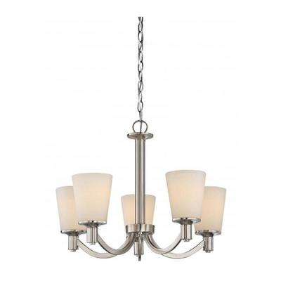 Nuvo Lighting 65825 - 5 Light Brushed Nickel White Glass Shades Chandelier Light Fixture (LAGUNA 5 LT HANGING FIXTURE)