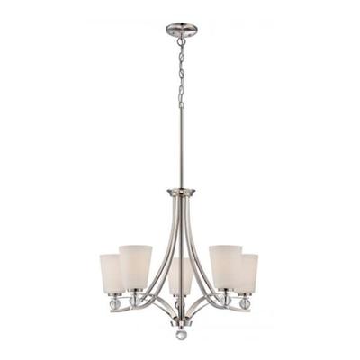 Nuvo Lighting 65495 - 5 Light Polished Nickel Satin White Glass Shades Chandelier Light Fixture (CONNIE - 5 LT CHANDELIER)