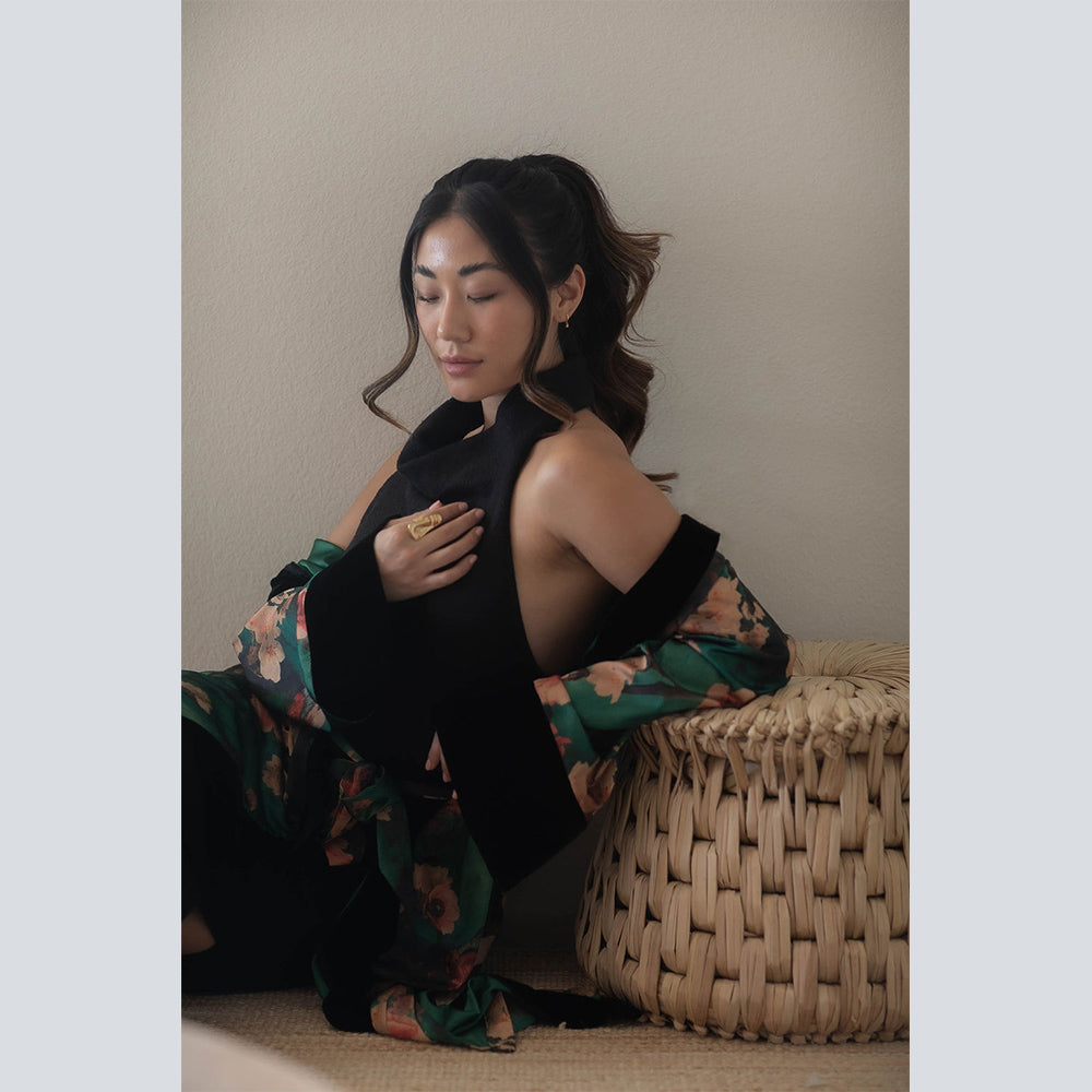 KIM+ONO Kimono Robe | Azumi Long Kimono Wrap | Polyester Charmeuse | Green | Long