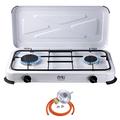 NJ-02 Camping Gas Stove - Portable 2 Burner Gas Hob LPG Cooker with Lid for Outdoor 3.4 kW (Butane 29mbar Screw-on)