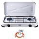 NJ-02 Camping Gas Stove - Portable 2 Burner Gas Hob LPG Cooker with Lid for Outdoor 3.4 kW (Butane 29mbar Screw-on)