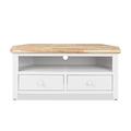 Florence white TV corner unit with 2 drawers. Quality corner TV cabinet with shelf and cabel access.