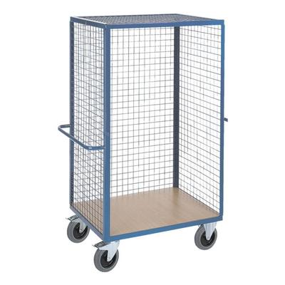 ROLLCART Gitter-Regalwagen 98x70 cm Holz-Ladefläche blau, 115x180x72 cm