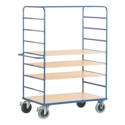 ROLLCART Hoher Etagenwagen 120x80 cm Holz-Ladefläche blau, 140x188x80 cm