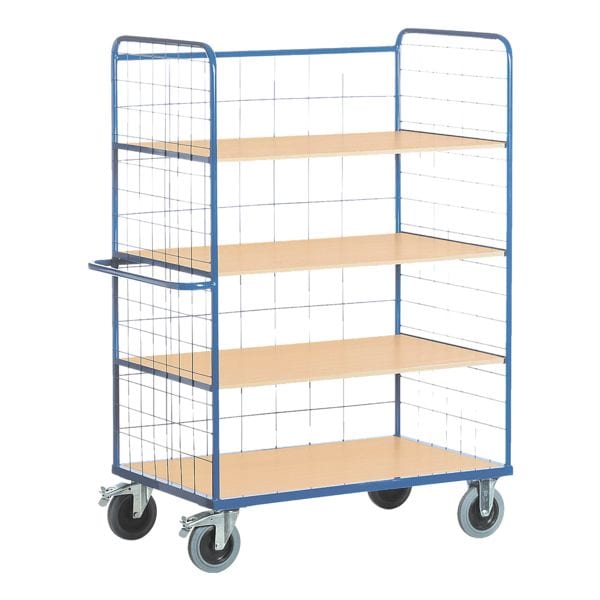 ROLLCART Hoher Etagenwagen mit Gitter 120x80 cm Holz-Ladefläche blau, 140x188x80 cm Image
