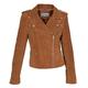 Womens Genuine Suede TAN Biker Jacket Girls X-Zip Fitted Designer Leather Coat - Rusty (8)