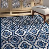 Blue/Gray 60 x 0.5 in Area Rug - Bungalow Rose Kalinda Rustic Vintage Moroccan Trellis 5x8 Area Rug in Beige, Moroccan Blue & Ivory | Wayfair